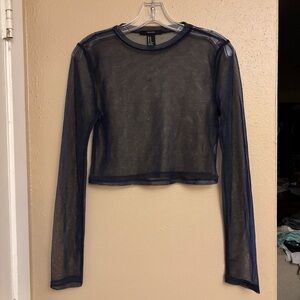 Sheer Navy Blue Long Sleeve Crop Top